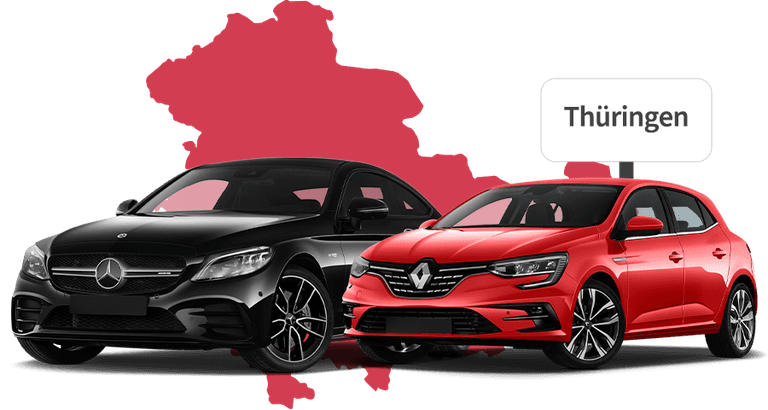 Ein Mercedes und ein Renault mit Thüringen Hintergrund Ein Mercedes und ein Renault mit Thüringen Hintergrund
