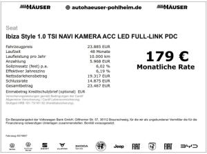 Seat Ibiza Style 1.0 TSI NAVI KAMERA ACC LED FULL-LINK PDC SITZHZG
